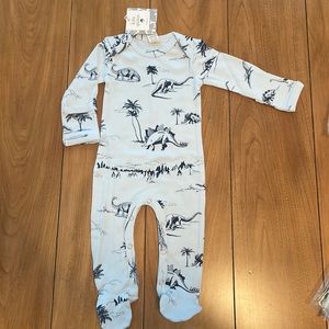 Kate Quinn Dinosaur Footie Sleeper Blue Landscape Lap Neck Long Sleeve NWT